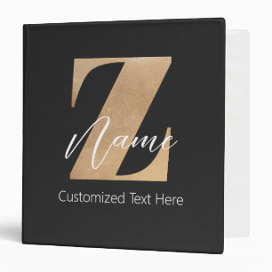 Monogram with Initial Z & Custom Name Personalized Binder
