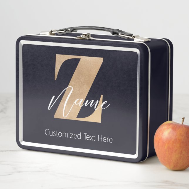 Monogram with Initial Z & Custom Name Personalized Metal Lunch Box (In Situ)