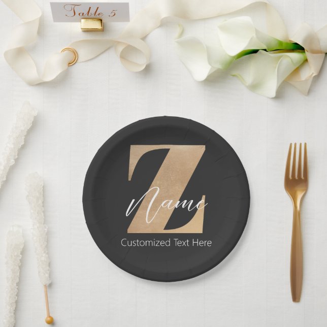 Monogram with Initial Z & Custom Name Personalized Paper Plate (Wedding)