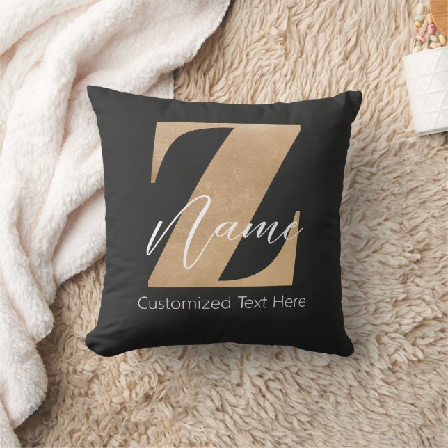 Monogram with Initial Z & Custom Name Personalized Throw Pillow (Blanket)