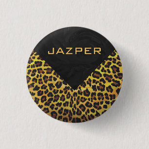 Monogram with Leopard Brown and Yellow 1 Inch Round Button
