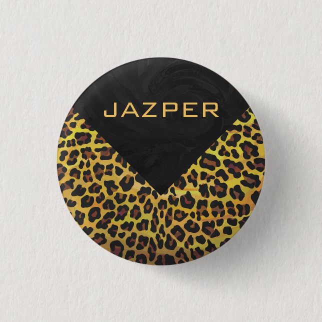 Monogram with Leopard Brown and Yellow 1 Inch Round Button (Front)