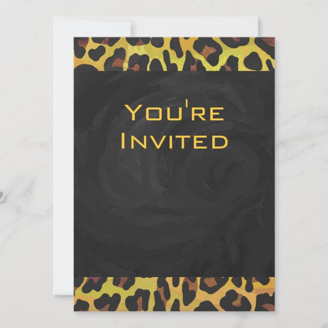 Monogram with Leopard Brown and Yellow Invitation (Front)