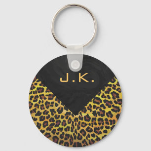 Monogram with Leopard Brown and Yellow Keychain