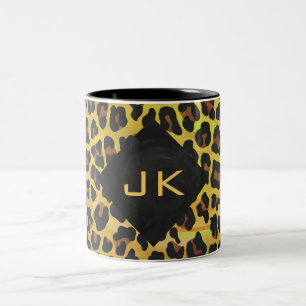 Monogram with Leopard Brown and Yellow Two-Tone Coffee Mug