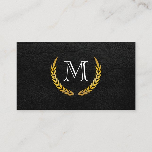 Monogram with Luxe Elements Faux Leather Business Card (Front)