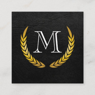 Monogram with Luxe Elements Faux Leather Square Business Card