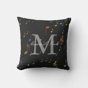 monogram with musical notes throw pillow