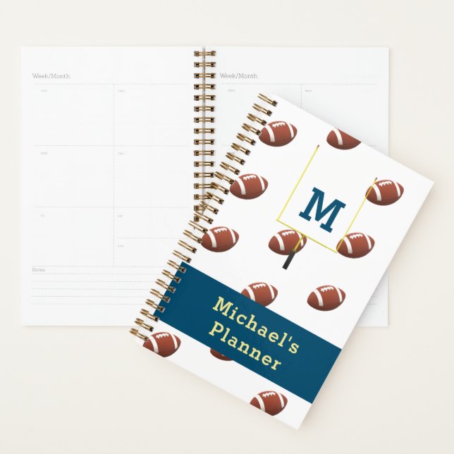 Monogram with Name Football Themed Planner (Display)