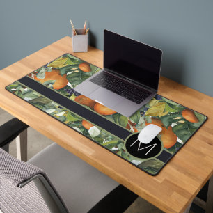 Monogram With Orange Fruit & Foliage Design Desk Mat