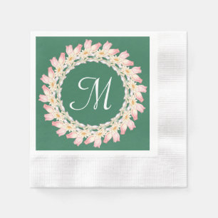 Monogram with Pink Roses and Water Lilies Frame Napkin