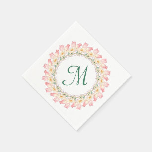Monogram with Pink Roses and Water Lilies Frame Napkin
