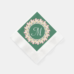 Monogram with Pink Roses and Water Lilies Frame Napkin