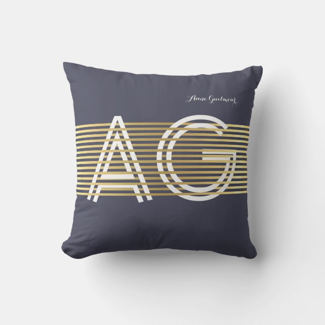 monogram with thin golden stripes throw pillow (Front)
