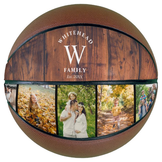 Monogram Wood 5 Photo Collage Basketball (Front)