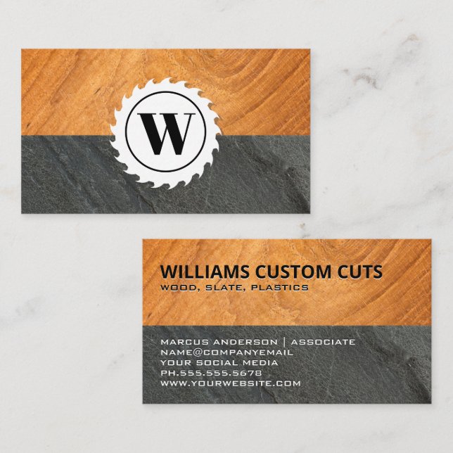 Monogram Wood and Slate | Table Saw Business Card (Front/Back)