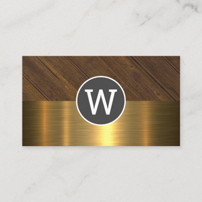 Monogram Wood Gold Metallic Business Card (Front)
