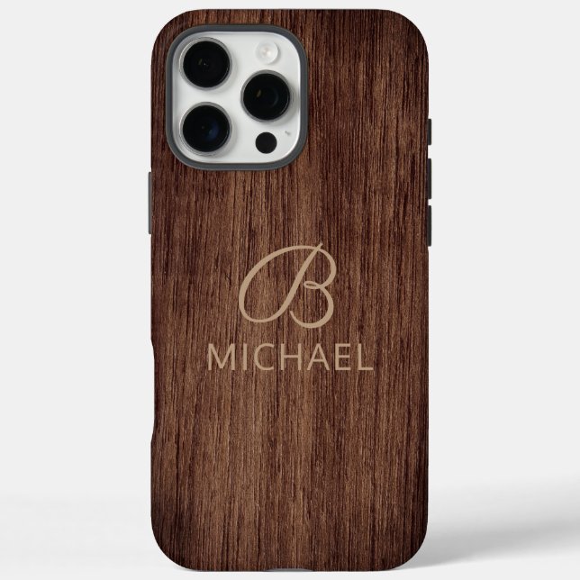 Monogram Wood Grain Timber Personalized Name Case-Mate iPhone Case (Back)