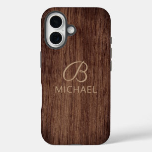 Monogram Wood Grain Timber Personalized Name iPhone 16 Case