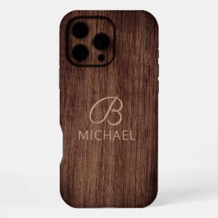 Monogram Wood Grain Timber Personalized Name iPhone 16 Pro Max Case