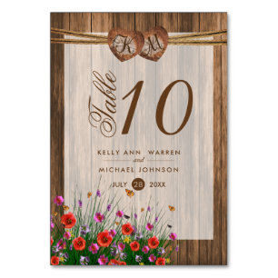 Monogram Wood Hearts with Wildflower - Table  Card