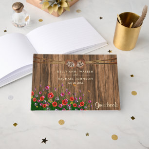 Monogram Wood Hearts with Wildflowers - Guestbook