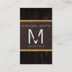 Monogram Wood Look Brown Burlap Rustic Business Card
