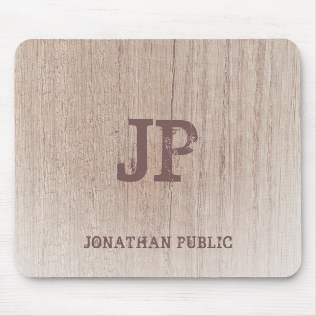 Monogram Wood Look Trendy Elegant Template Mouse Pad (Front)
