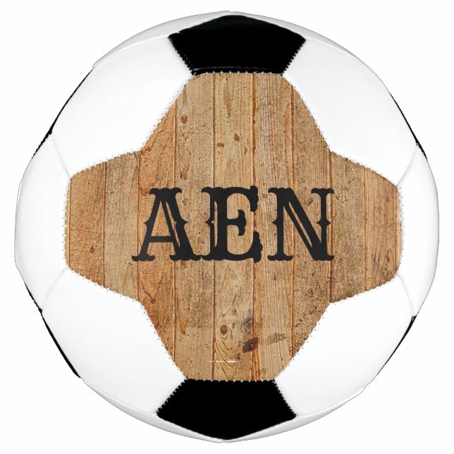 Monogram Wood Rustic Country Brown Black  Soccer Ball (Front)