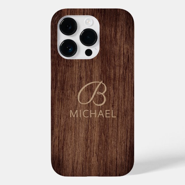 Monogram Wood Rustic Timber Personalized Name Case-Mate iPhone Case (Back)