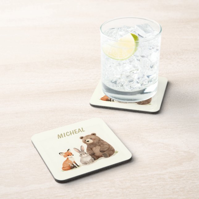 Monogram woodland forest animals  coaster (Right Side)
