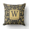 Monogram Woodland Holiday Throw Pillow / Gold