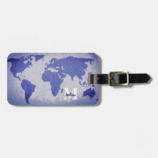 Monogram World Map Blue Artsy Name Gift Favor Luggage Tag