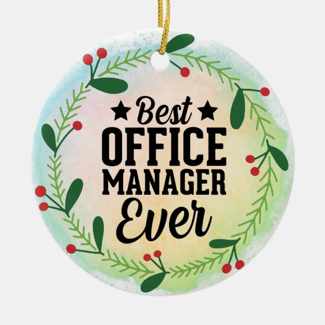 Monogram World's Best Office Manager Ceramic Ornament (Front)