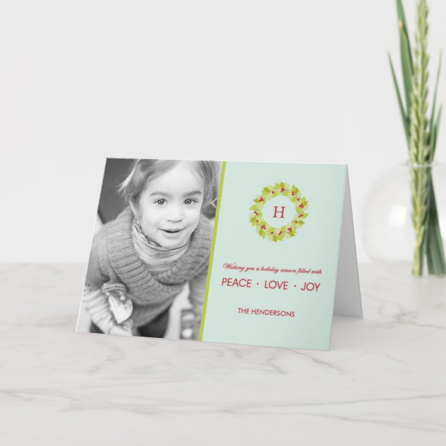 Monogram Wreath Christmas/ Holiday Photo Cards (Front)