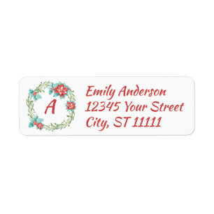 Monogram Wreath Christmas Return Address Label