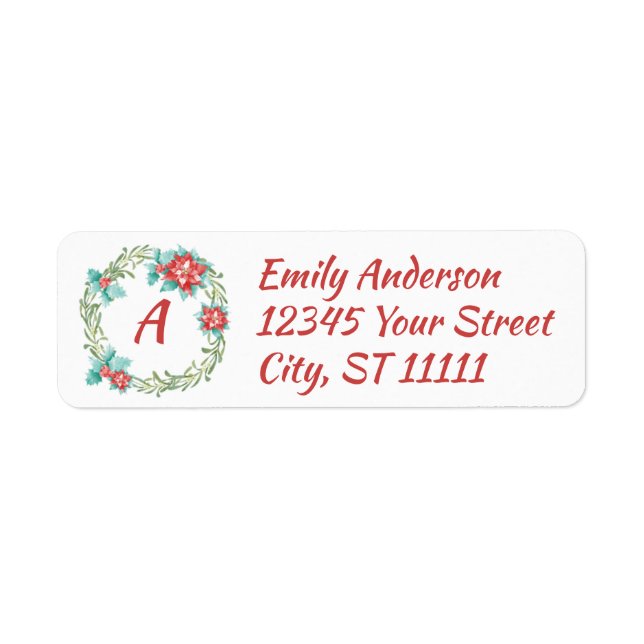 Monogram Wreath Christmas Return Address Label (Front)