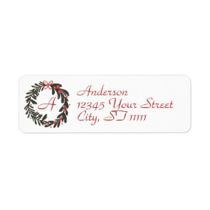 Monogram Wreath Christmas Return Address Label
