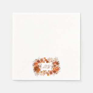 Monogram Wreath Cream Floral Terracotta Wedding Napkin