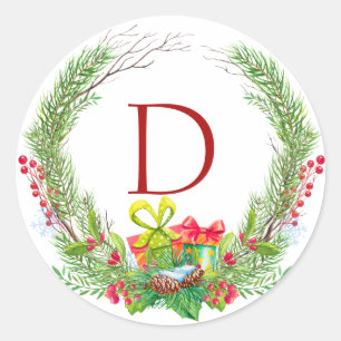 Monogram Wreath Design Classic Round Sticker