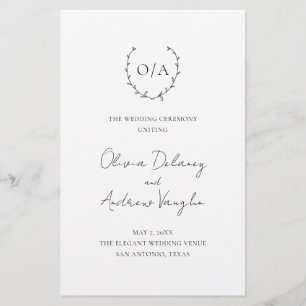 Monogram Wreath Elegant Budget Wedding Program