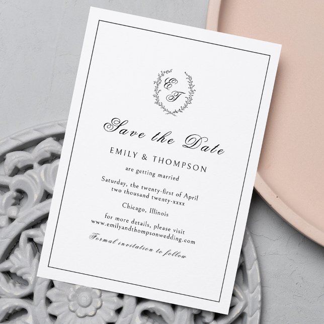 Monogram Wreath Elegant Wedding Save The Date (Creator Uploaded)