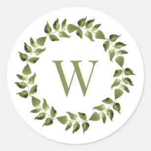 Monogram Wreath Green Wedding Envelope Seal