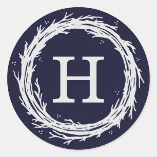 Monogram Wreath Holiday Sticker Labels