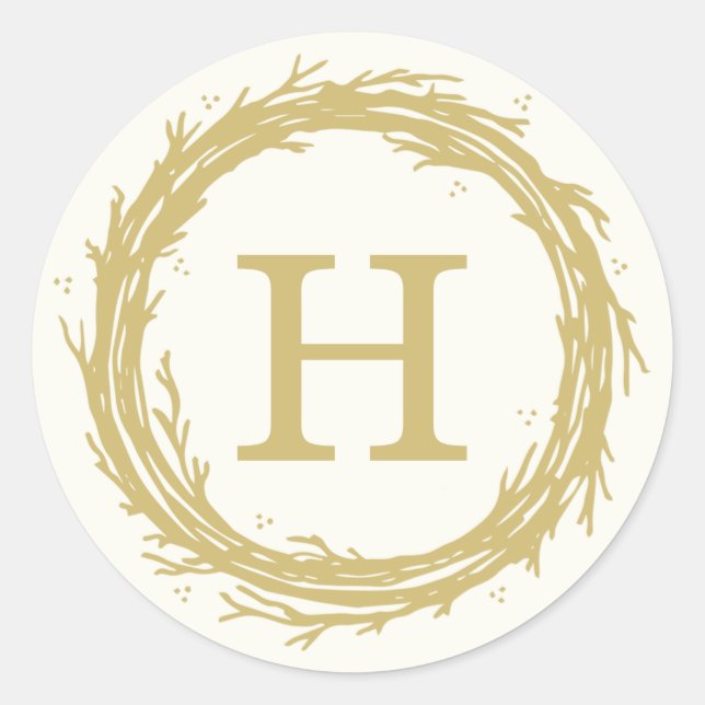 Monogram Wreath Holiday Sticker Labels (Front)