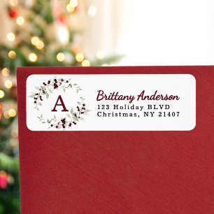 Monogram Wreath Holly Christmas Return Address