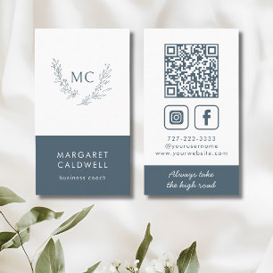Monogram Wreath Neutral Slate Vertical Business Card