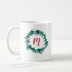 Monogram Wreath Painting Berries Coffee Mug