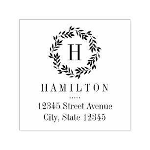 Monogram Wreath Personalized Rubber Stamp