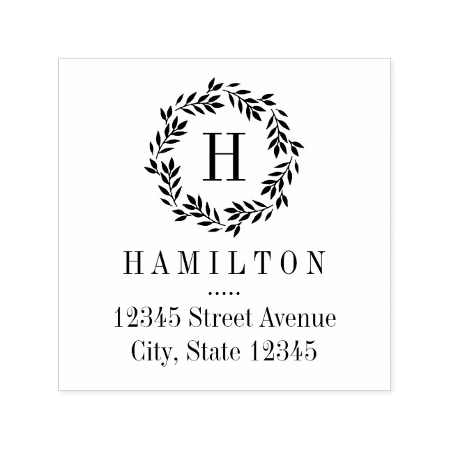 Monogram Wreath Personalized Rubber Stamp (Design)
